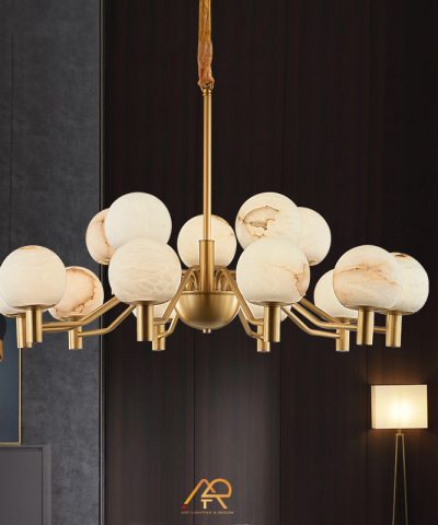 Đèn chùm đồng chao đá cẩm thạch tây ban nha cao cấp ART-7020