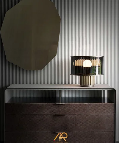 Đèn Bàn Luxury Khung Kính Sọc Biệt Thự ART-2060