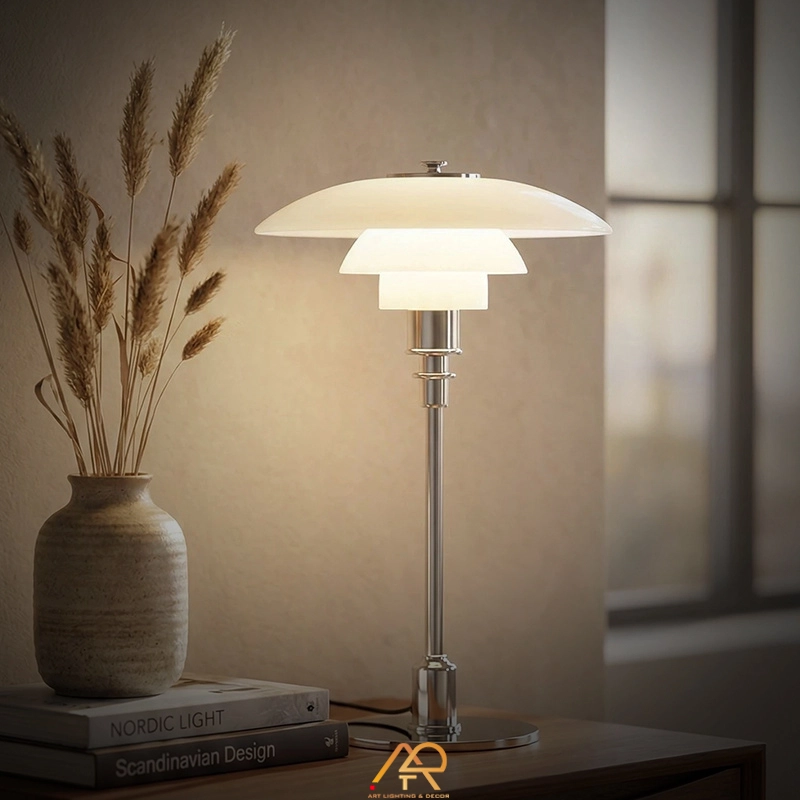 Đèn Bàn Bắc Âu Chao Thủy Tinh 3 Tầng Cao Cấp ART-2110