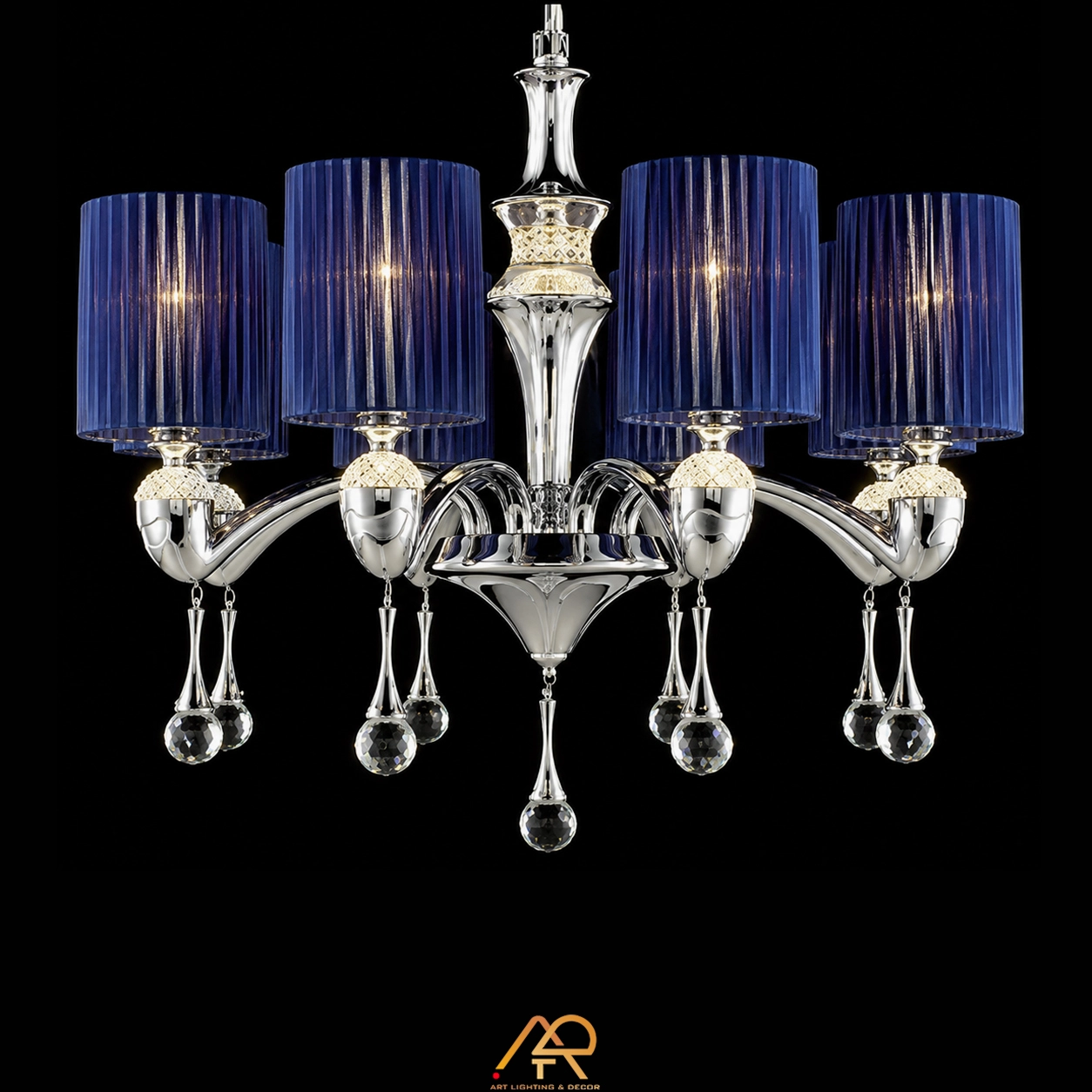 Đèn Chùm Tân Cổ Điển Chao Vải Xanh Luxury ART-7140 - Ảnh 2